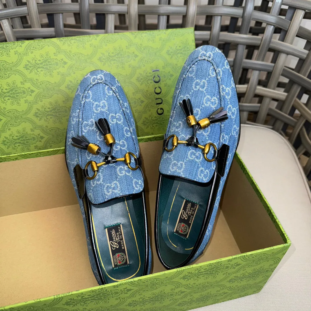 Men's shoes 💰900 Gucci～High-end genuine leather outsole men's casual leather shoes｜The upper is made of imported original presbyopic canvas fabric with top layer cowhide material｜Classic horsebit decoration｜Genuine leather handmade tassel embellishment｜Low-key luxury temperament｜Comfortable foot feeling｜Imported genuine leather outsole｜First layer cowhide inner padding｜Fine details Size: 39-44 (customized at 45.46)